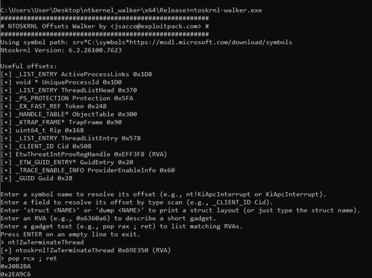 NTOSKrnlWalker - Interactive Kernel ROP walker